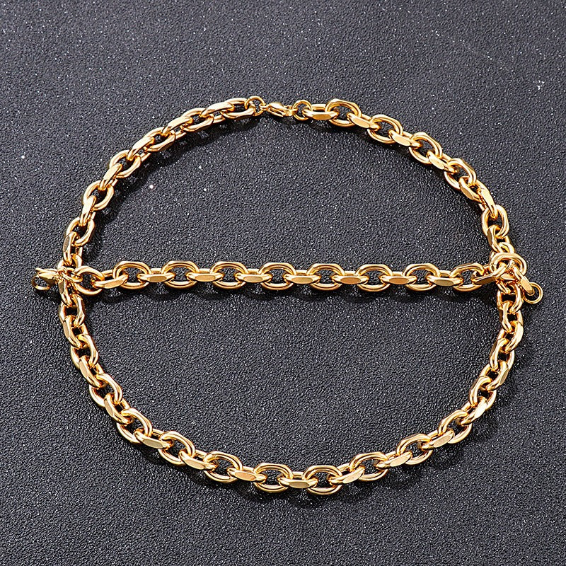 Kemstone Matte Stainless Steel O-Link Chain Set – Gothic Rock Choker & Bracelet for Men’s Urban Streetwear KS138454-Z