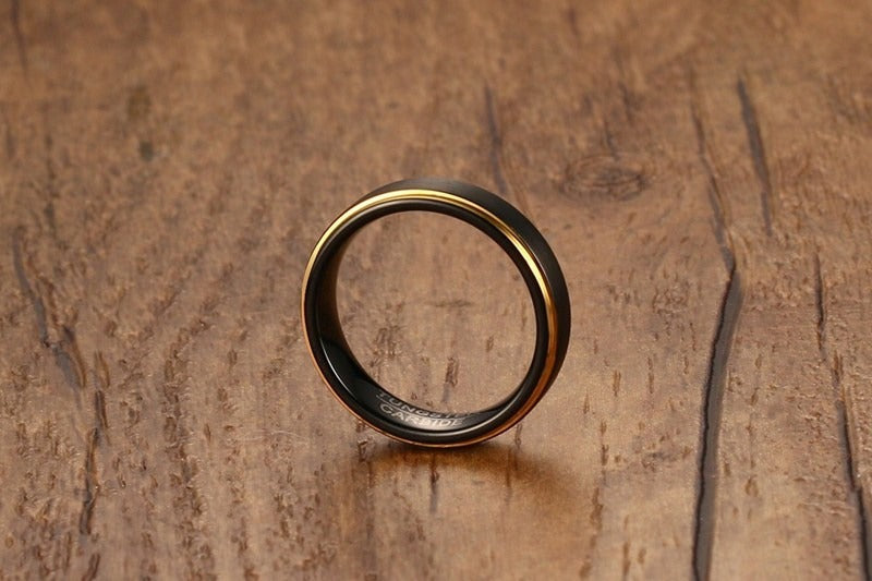 Kemstone Tungsten Steel Graduation Ring – 5mm Black & Gold Matte Finish Men's TCR-061