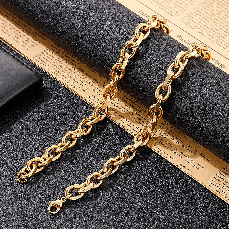 Kemstone Matte Stainless Steel O-Link Chain Set – Gothic Rock Choker & Bracelet for Men’s Urban Streetwear KS138454-Z