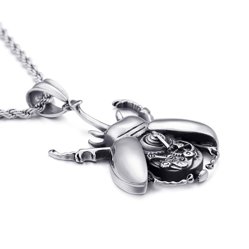Kemstone Mechanical Beetle Pendant – Stainless Steel Gear Necklace for Men KP79432-BD