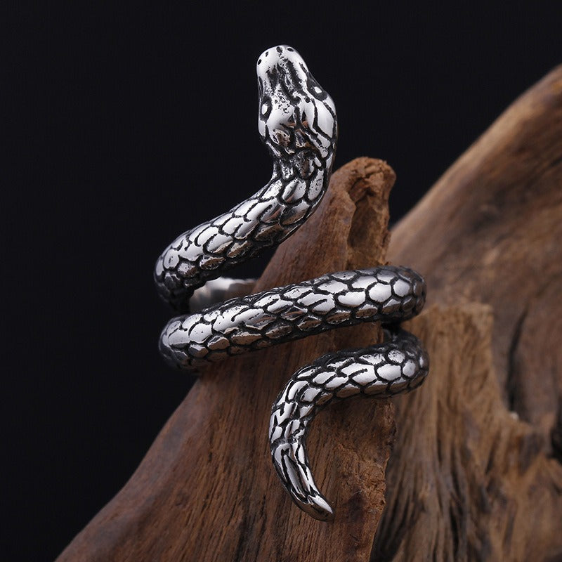 Kemstone Vintage Punk Cobra Titanium Steel Ring β Handcrafted Snake Design KR52350-K
