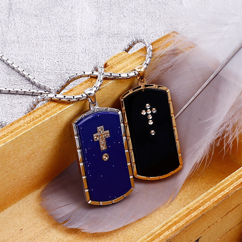 Kemstone Titanium Steel Military Cross Pendant – Rugged Necklace for Men with Engraved Gothic Detailing KN90099