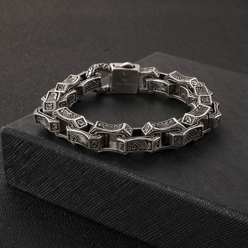 Men’s Vintage Punk Chain Bracelet – Heavy Stainless Steel Biker Link in Blackened or Antique Silver KB118451-BDJX