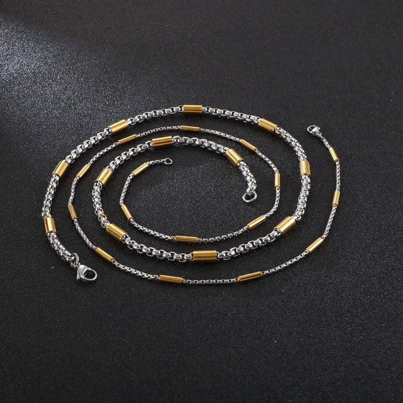 Collana con catena in acciaio al titanio Kemstone - Design geometrico moderno per unisex con osso KN107410-Z
