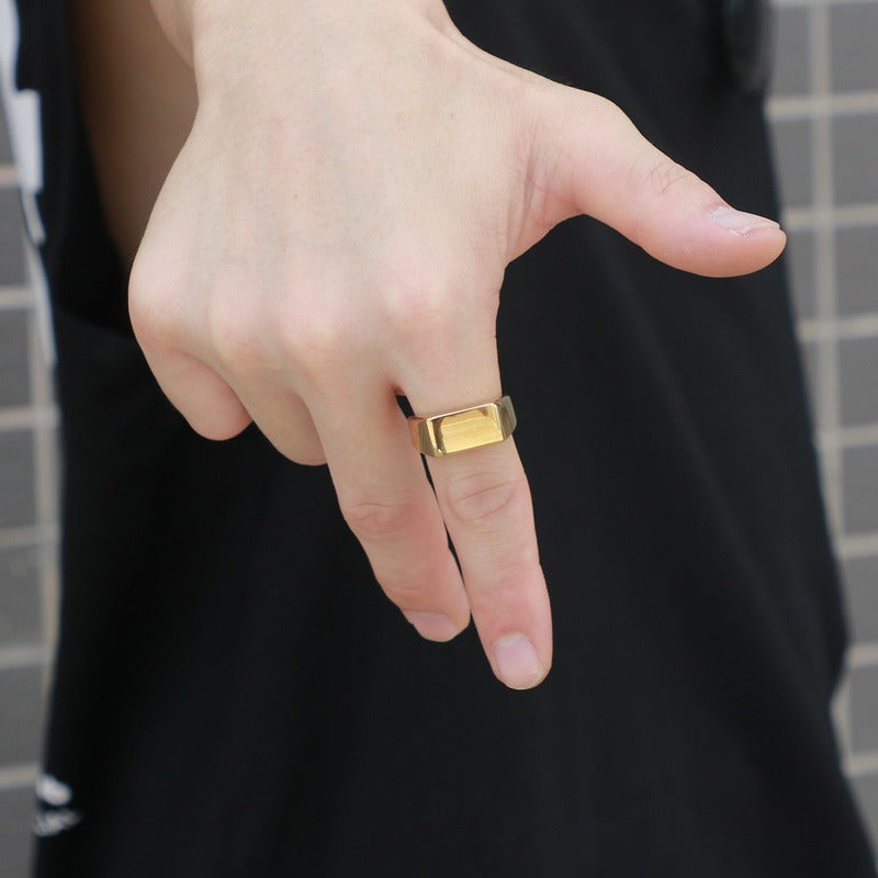 Kemstone Engravable Titanium Steel Ring for Men – Bold Geometric Edge, Custom Stainless Steel Statement Band KR92051