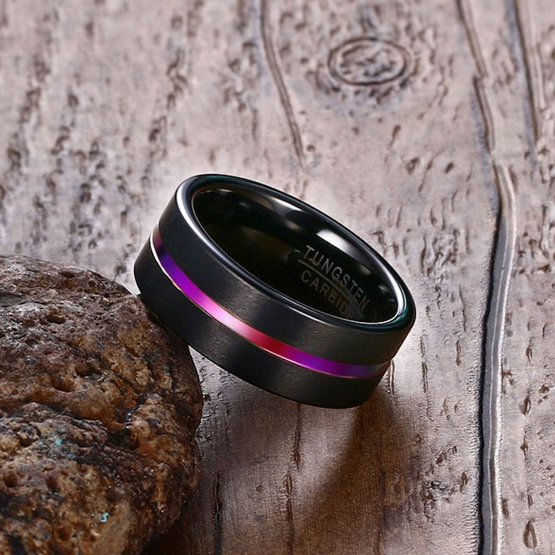Men’s Tungsten Carbide Ring – Black Groove Design | Heavyweight Gothic Street Style TCR-038