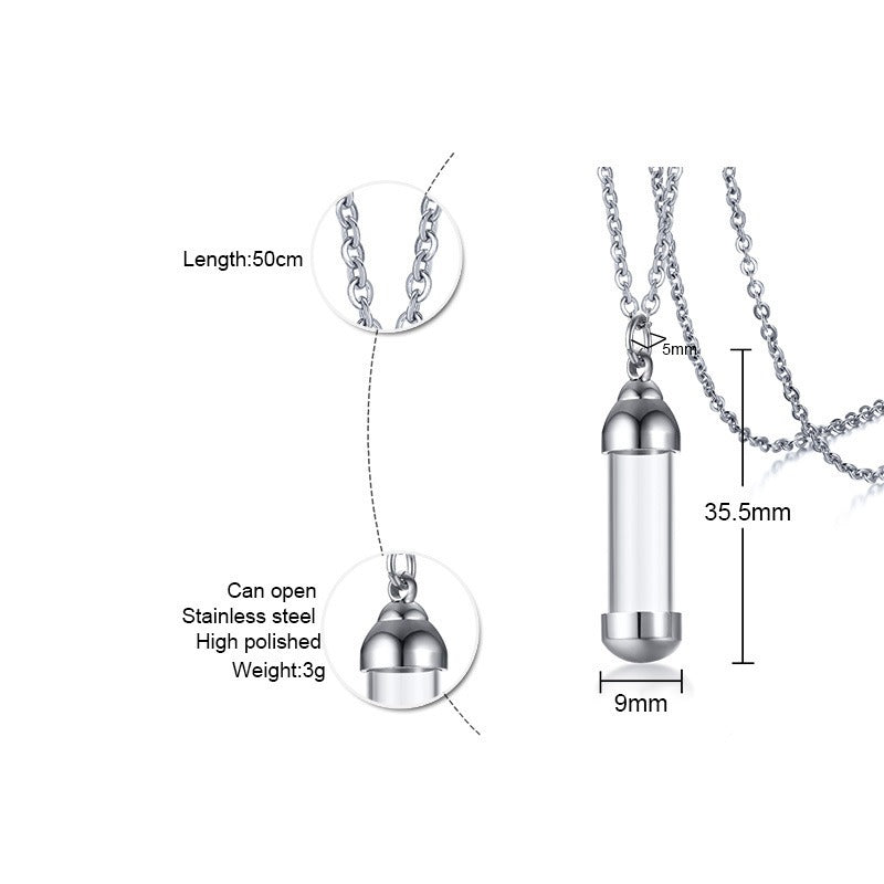 Kemstone Men’s Stainless Steel Glass Vial Pendant Necklace – Gothic Memorial Perfume Bottle Urn Amulet PN-716