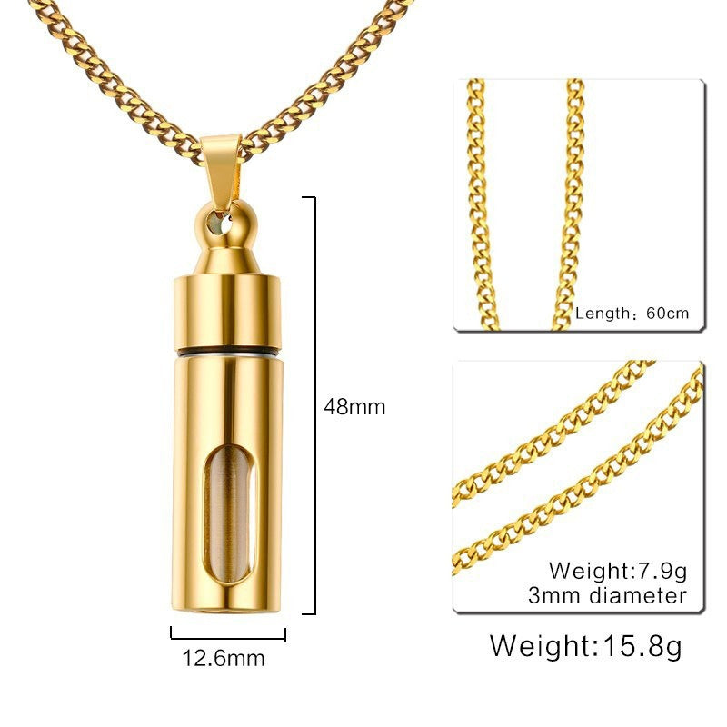 Viking Glass Perfume Bottle Pendant for Men – Stainless Steel Gothic Locket Necklace PN-720