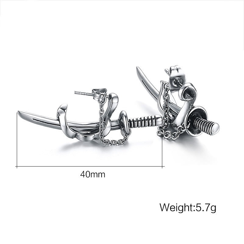Kemstone Punk Blade Ear Studs for Men - Edgy Hipster Jewelry with Steel Dagger Design ES-123
