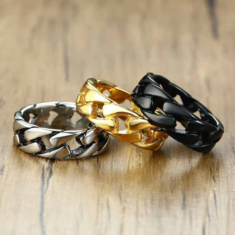 Kemstone Cuban Chain Link Ring – Bold Stainless Steel Biker Band for Men R495