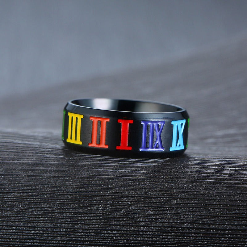 Kemstone Titanium Steel Roman Numerals Men's Ring - Durable Modern Accessory PR-027