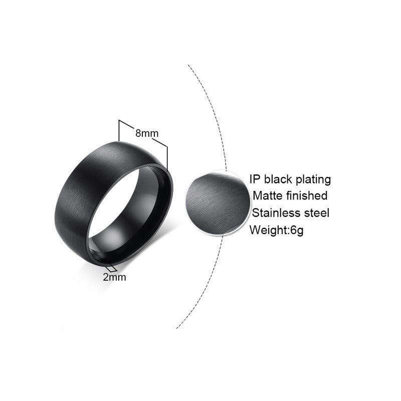 Matte Black Stainless Steel Ring for Men – 8mm Wide Brushed Band | Gothic Street Style R-378B