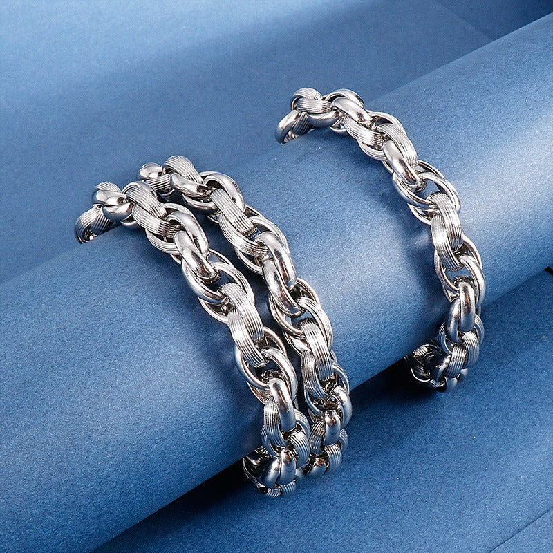 Kemstone Dual-Clasp O-Chain Set – Textured Stainless Steel Necklace & Bracelet for Men KB80794-Z