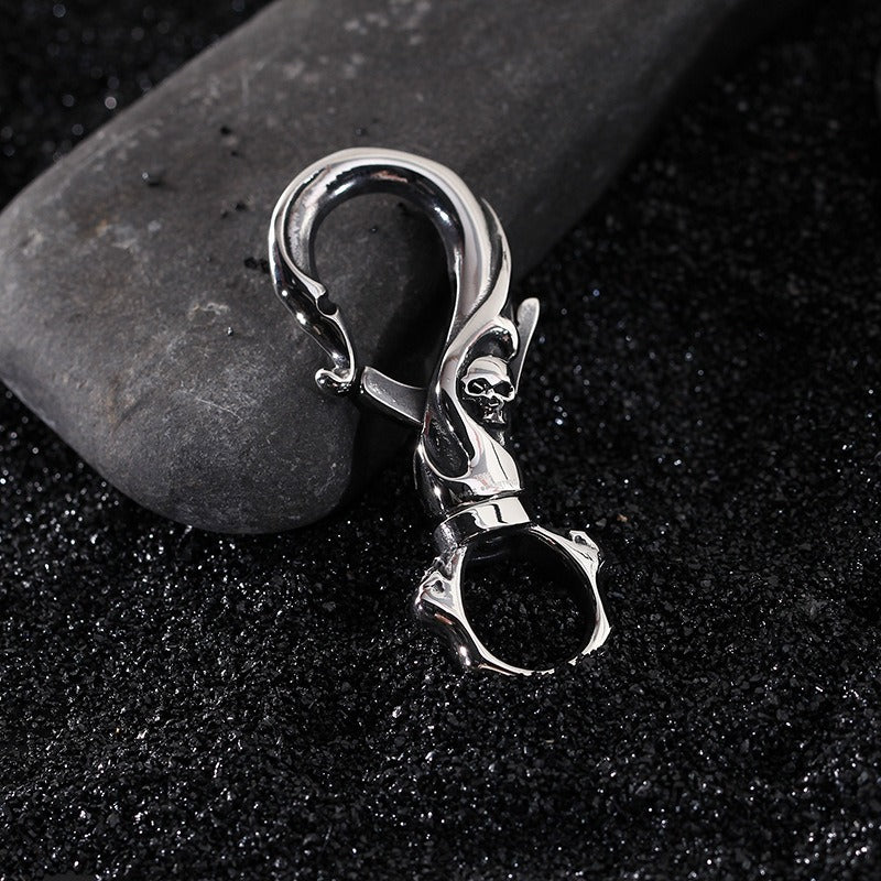 Kemstone Skull Pendant Necklace & Keychain – Stainless Steel Punk Jewelry for Men, Gothic Street Style KP47067