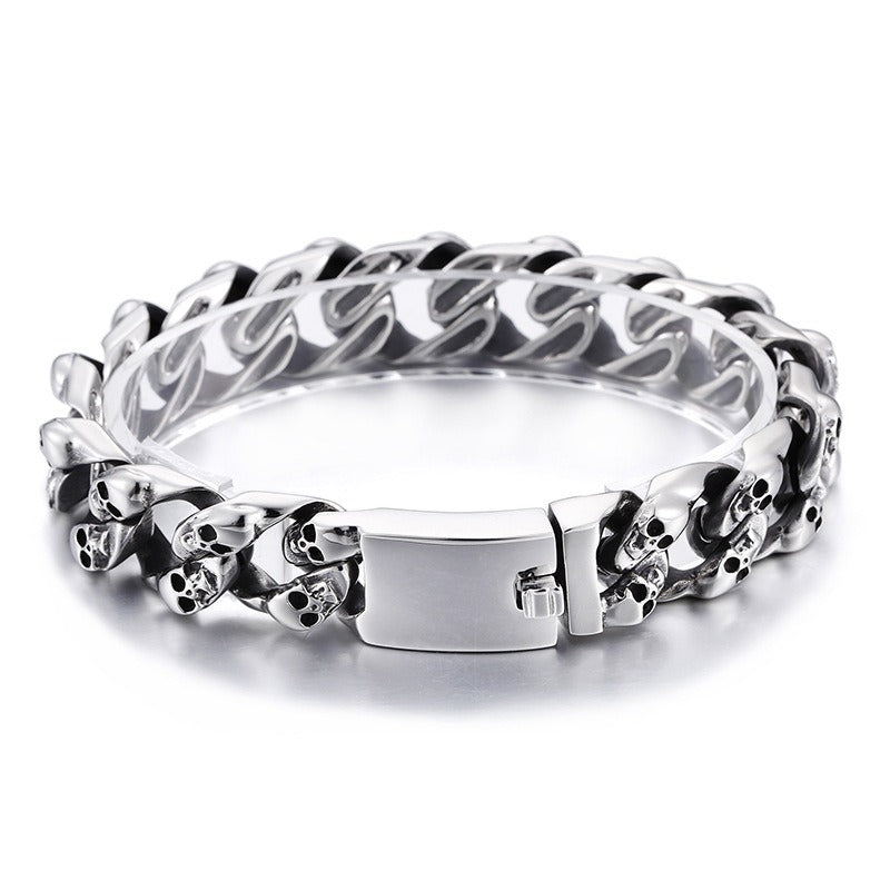 Kemstone Titanium Steel Men's Bracelet - Bold Skull Design with Thick Chain for Edgy Streetwear Style KB80115-BD