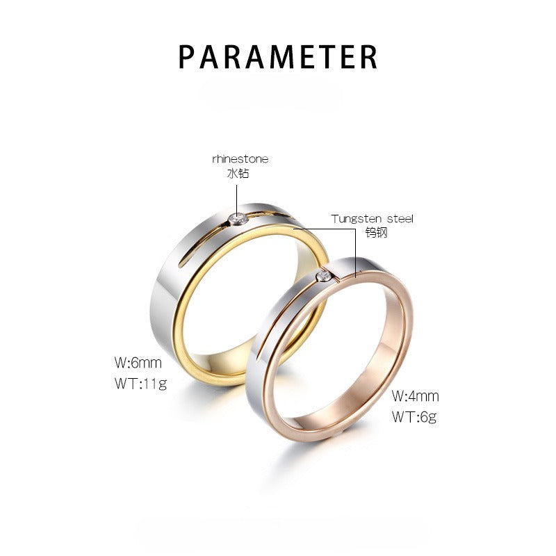 Anillo de pareja de acero de tungsteno Kemstone con detalle de un solo cristal – Joyería minimalista moderna KR40149