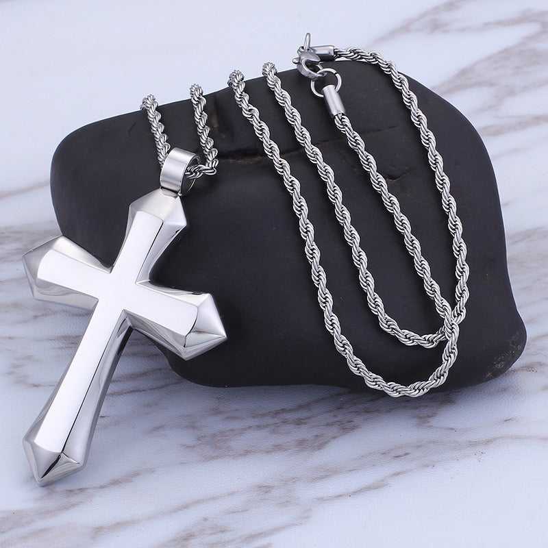 Kemstone Titanium Steel Cross Pendant Necklace – Urban Minimalist Chain for Men’s Streetwear & Gothic Style KP58578-BD
