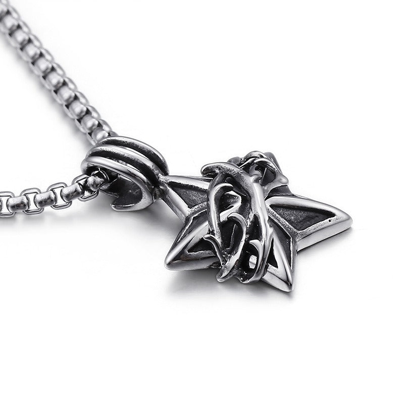 Kemstone Meteorite Star Pendant – Titanium Steel Necklace for Men, Raw Urban Gothic Jewelry KP77555-BD
