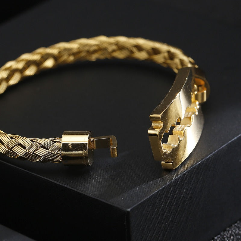 Kemstone Titanium Steel Cuff Bracelet for Men - Braided Blade Design with Premium Electroplated Finish KB130548