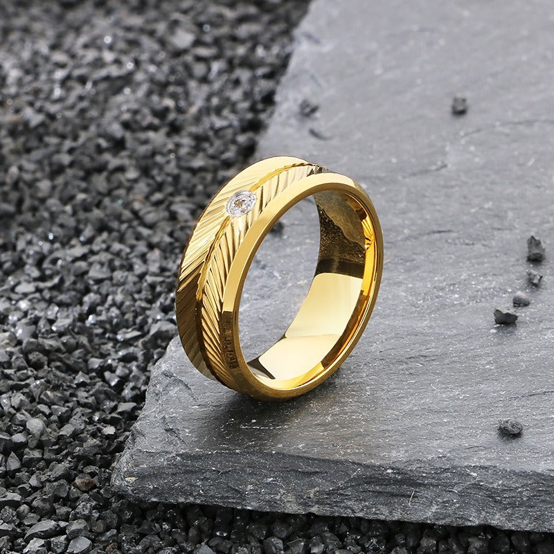 Kemstone Steel Feather Ring – Gothic Circle Band with CZ Stones for Men KR110876-GC