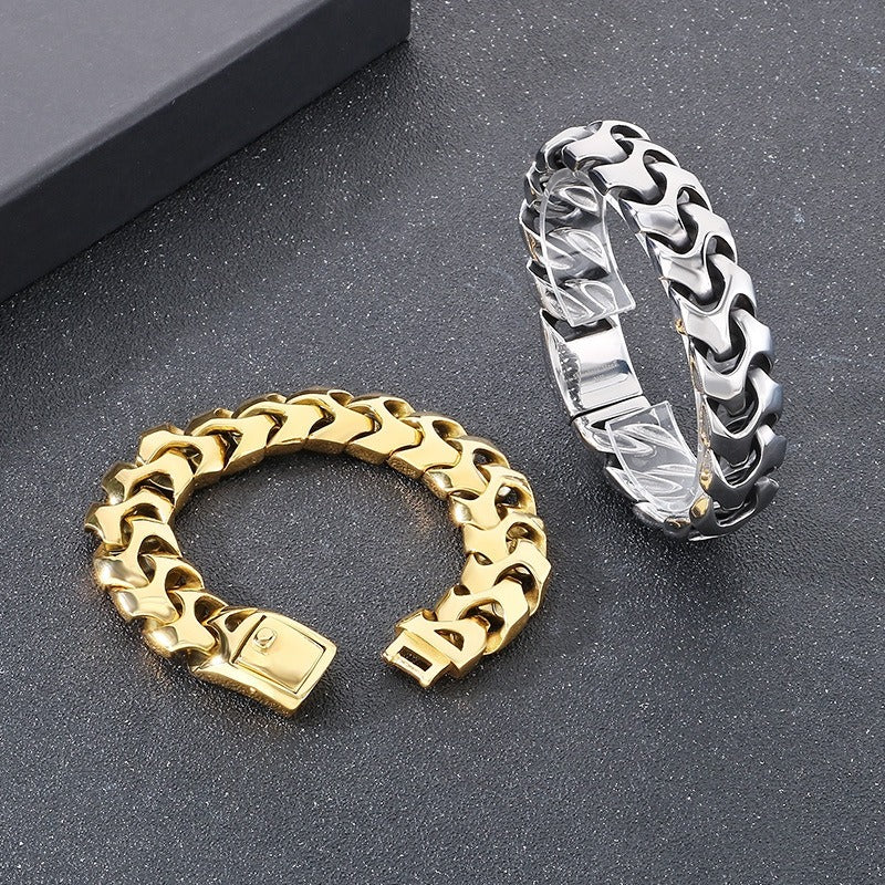 Kemstone Bold Punk Titanium Steel Square Buckle Dragon Bone Chain Bracelet Handmade 22CM KB112527-BD
