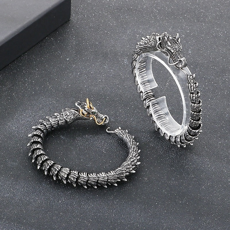 Kemstone Men’s Dragon Head Bracelet – Blackened Stainless Steel with Green Eyes KB170307