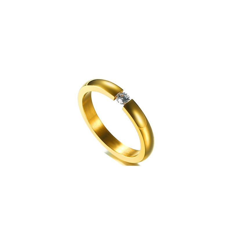 Titan Steel Rune Band – Gothic Minimalist Ring with Inset Zircon R-023