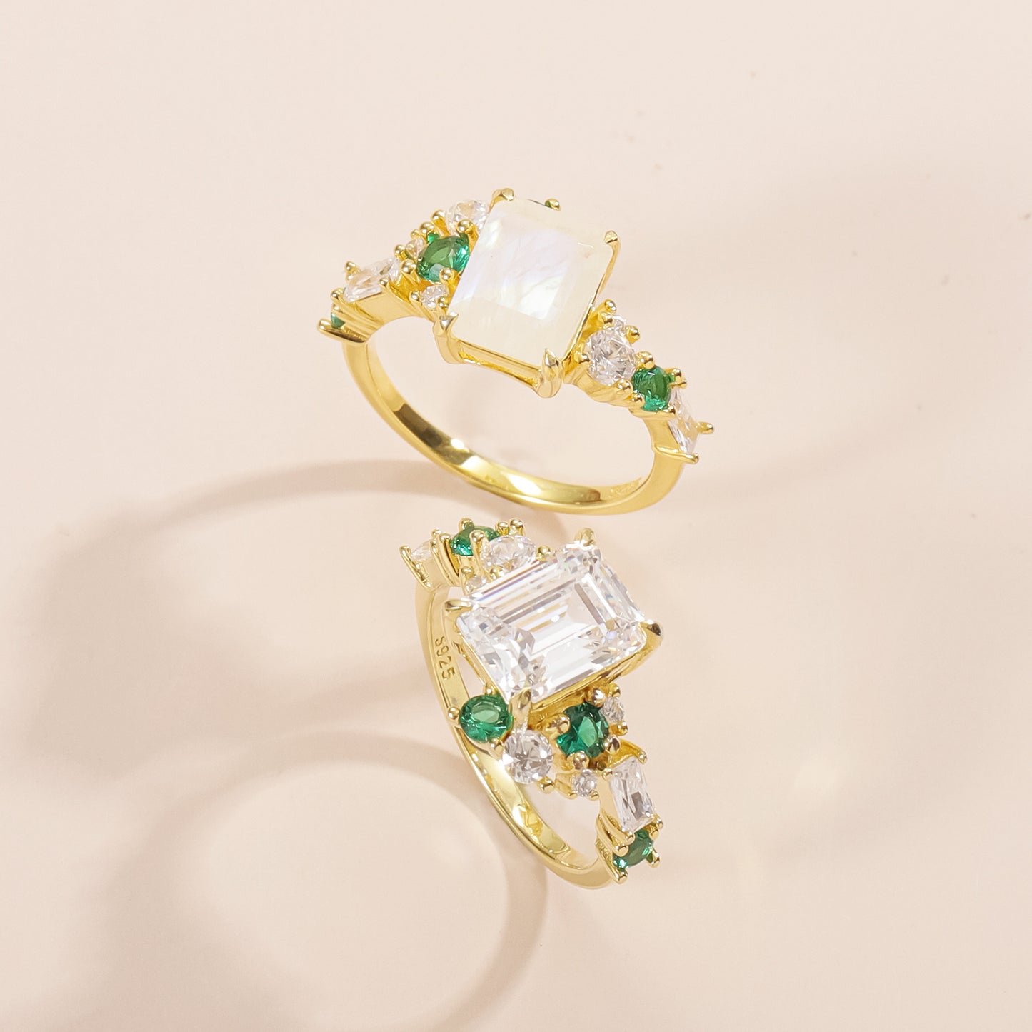 Kemstone 3 Carat Emerald-Cut Moissanite Ring – Gold-Plated Sterling Silver Vintage Engagement Jewelry for Women