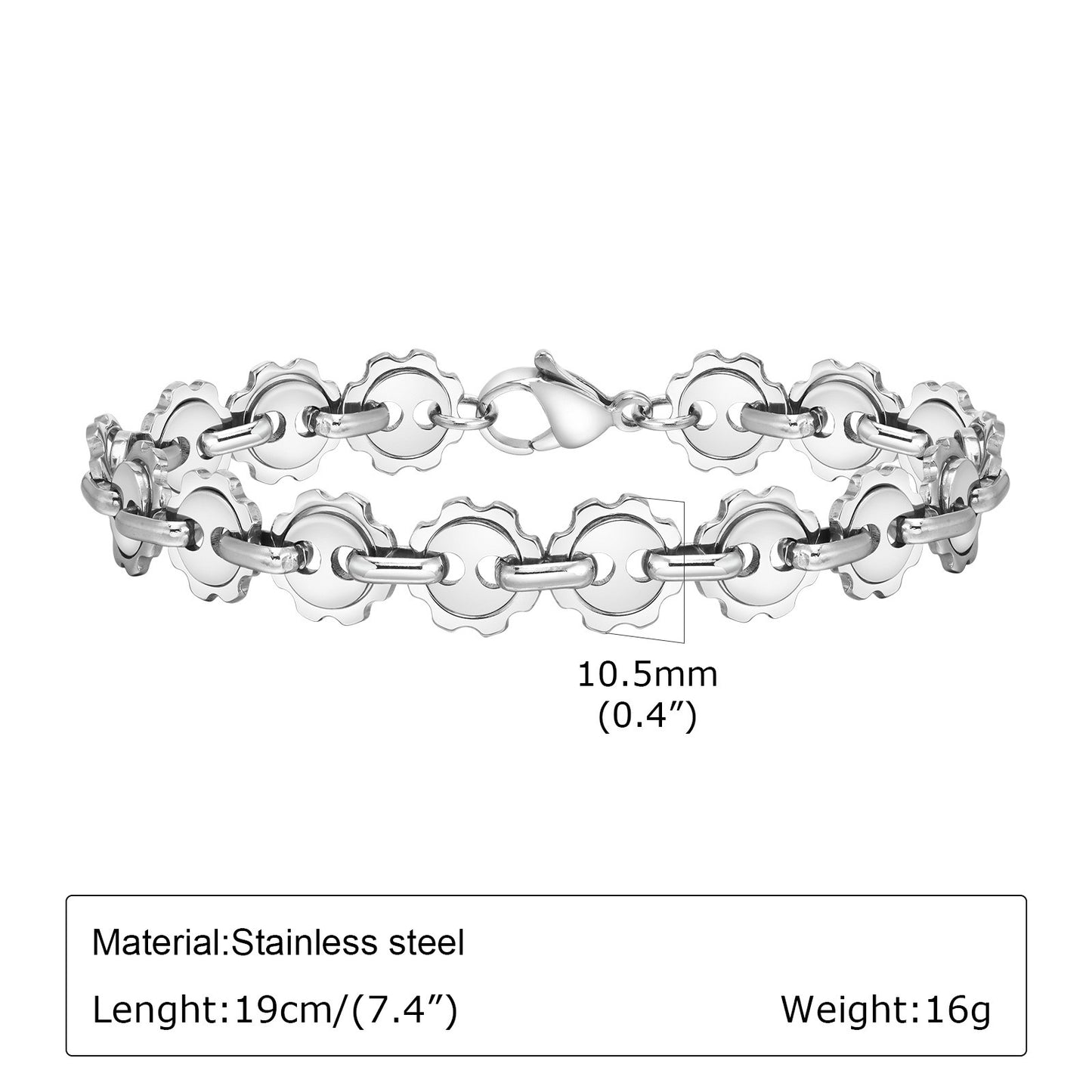Pulsera de cadena de acero inoxidable Kemstone hecha a mano - Motivo solar gris acero - Accesorio cotidiano BR-1936