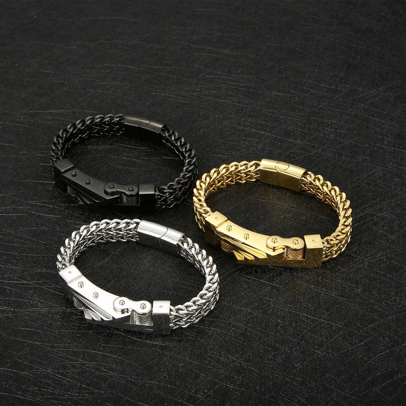 Kemstone Raw Edge Titanium Steel Motorcycle Chain Bracelet - Rock & Hiphop Style Dual-Sided Design for Urban Rider KB164180-KFC
