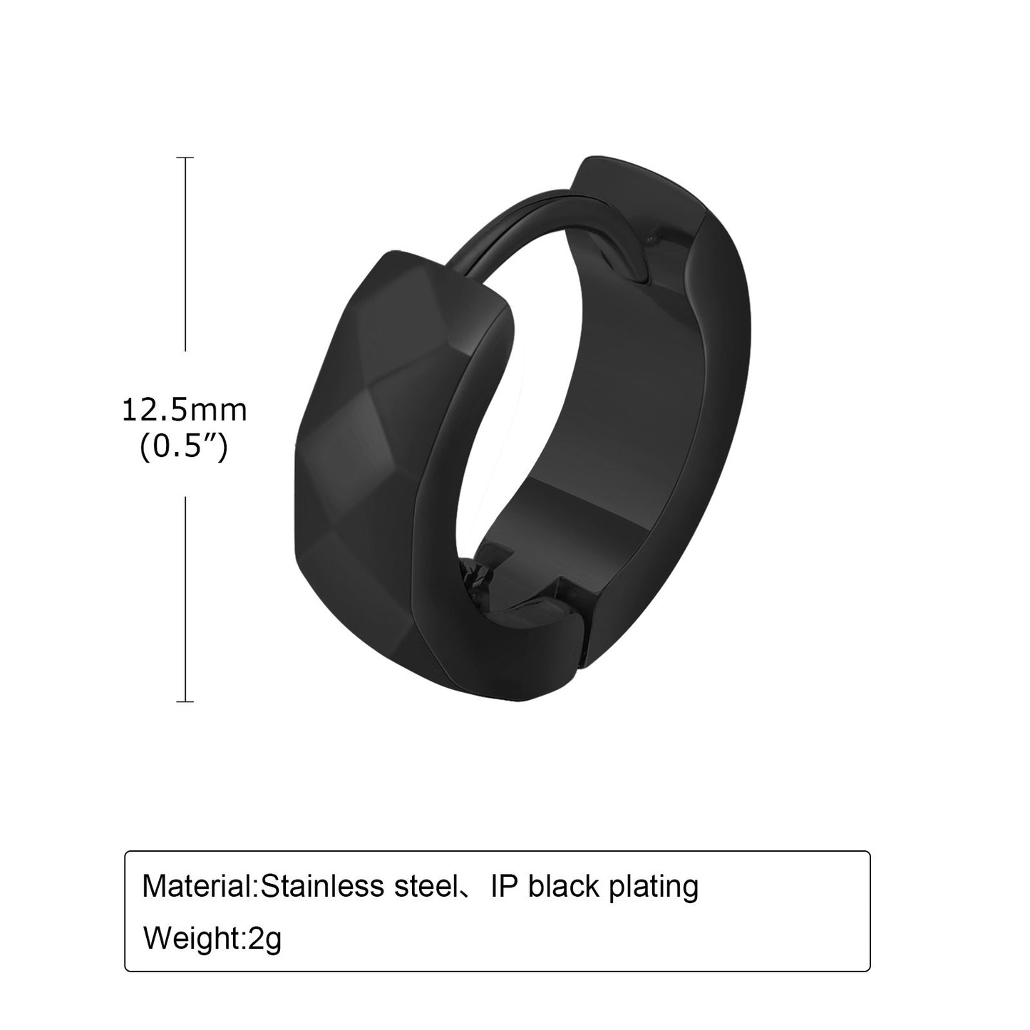 Kemstone Men’s Stainless Steel Hoop Earring – Faceted Punk Style in Black, Silver, Gold EH-552