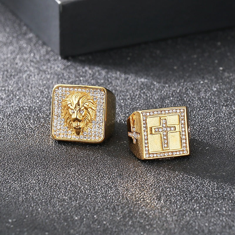 Kemstone Bold Statement Rings β Stainless Steel Lion Head / Cross / Yin Yang Signet KR112697