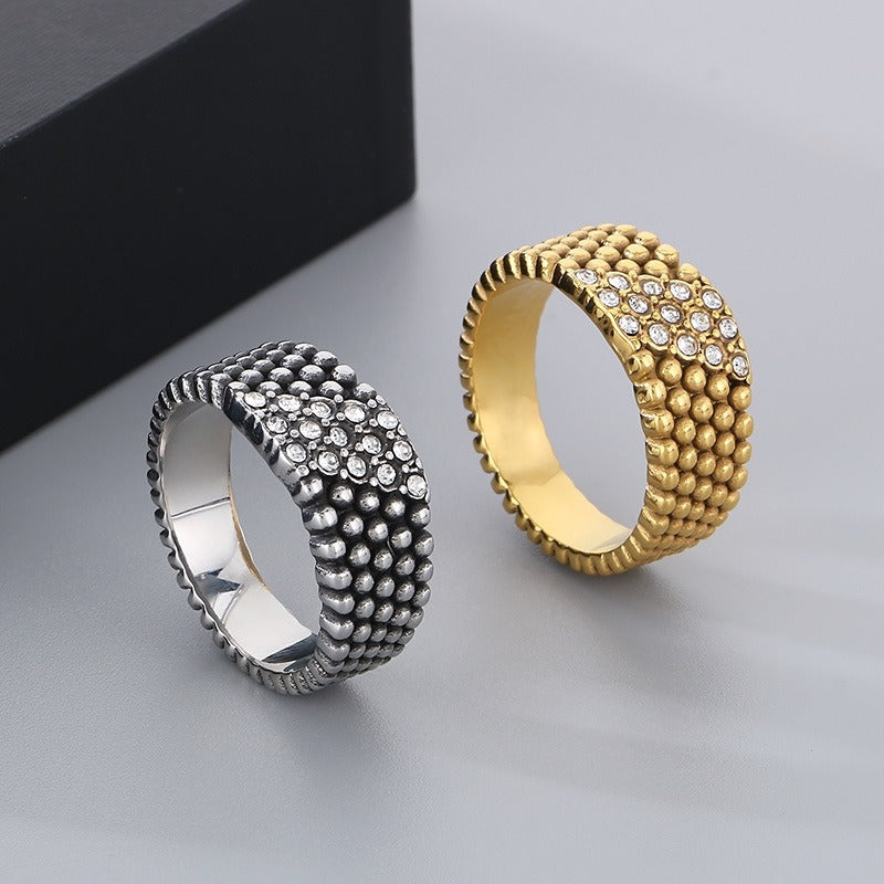 Kemstone Men’s Beaded Ring – Stainless Steel Hip-Hop Style Rhinestone Rows KR1088275-K