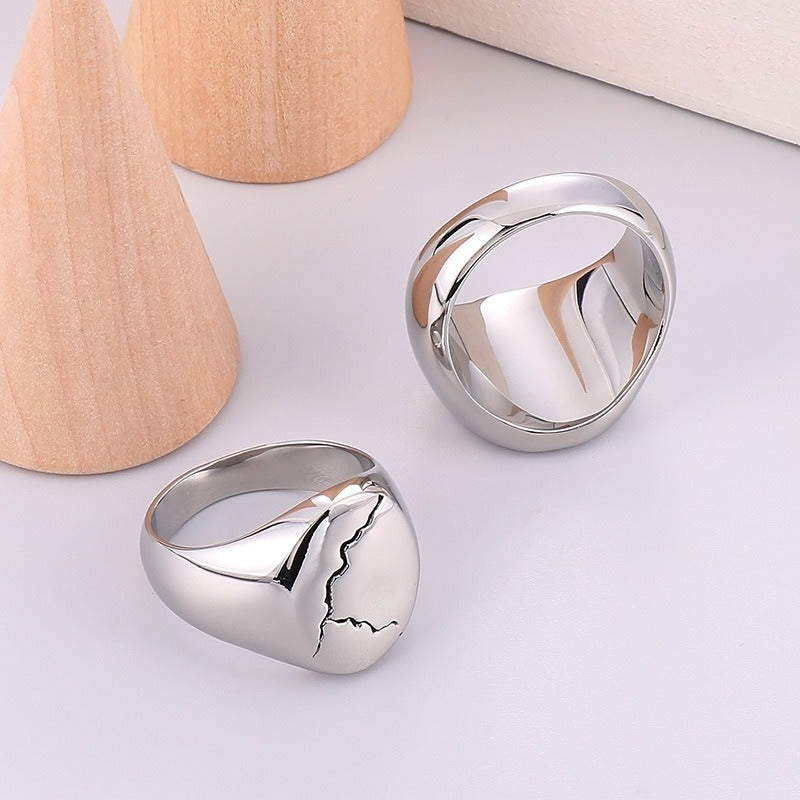 Kemstone Cracked Texture Stainless Steel Signet Ring – Gothic Punk Style for Men KR105940-GC