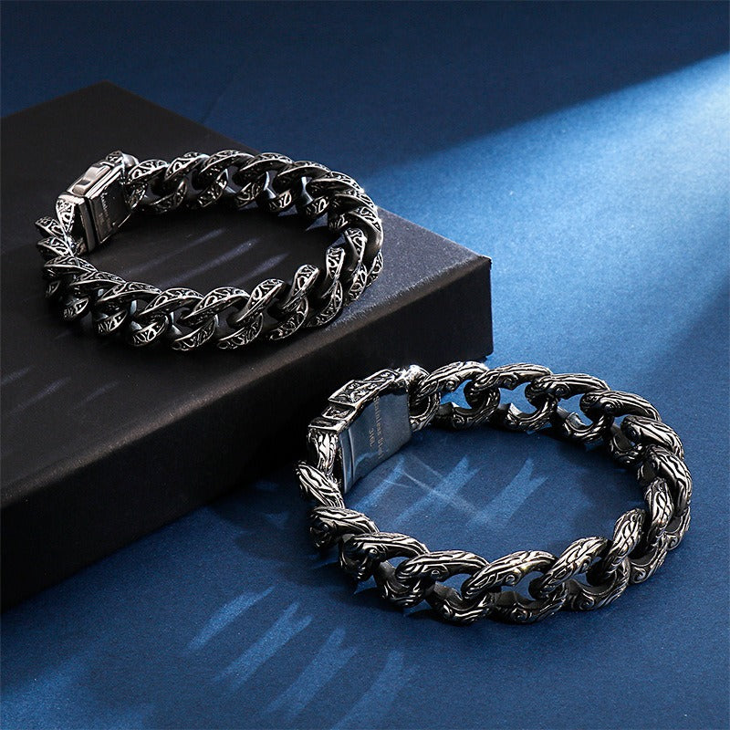 Kemstone Tribal Skeleton Chain Bracelet – Distressed Titanium Steel Men's Gothic Link Jewelry KB121932