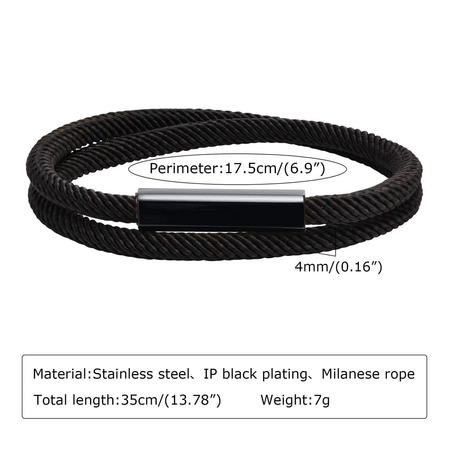 Men’s Double-Layer Milan Rope Bracelet – Stainless Steel Magnetic Clasp | Minimalist Street Style BR-1449