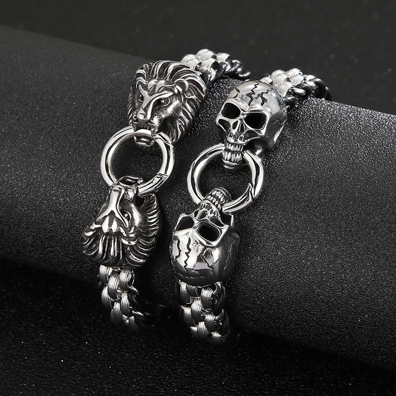 Kemstone Stainless Steel Wolf Design Ring Titanium Mesh Cuff Bracelet for Men - Punk Edge Charm Jewelry KB154970