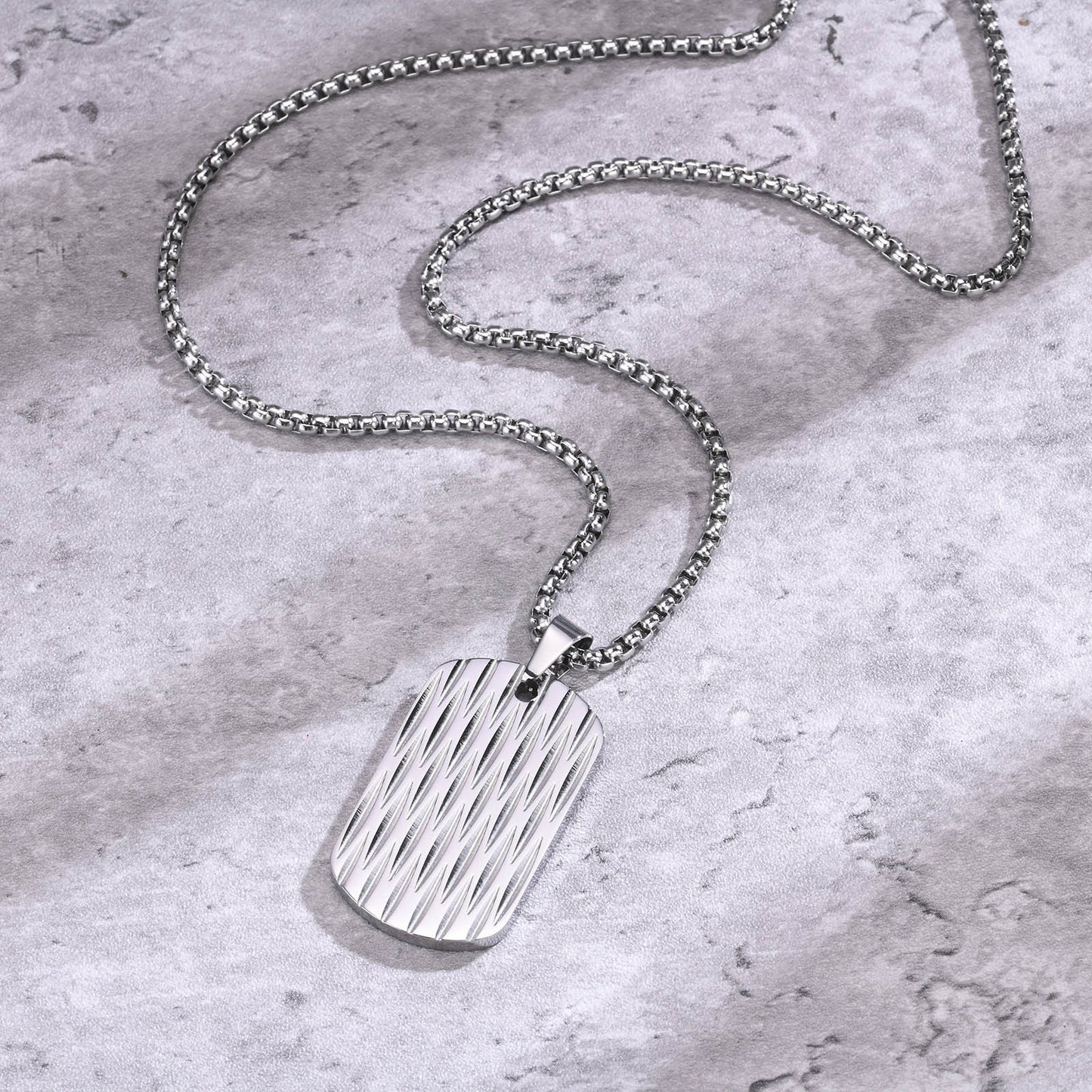 Kemstone Men’s Stainless Steel Geometric Ripple Dog Tag Pendant Necklace – Modern Street Style PN-1920