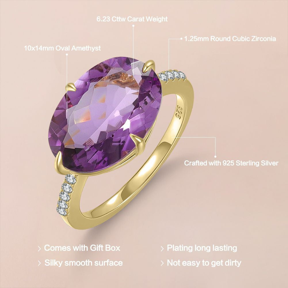 Kemstone Handcrafted 6.23ct Oval Gemstone Solitaire Ring – 925 Sterling Silver Gold-Plated Statement T7-OL1058R