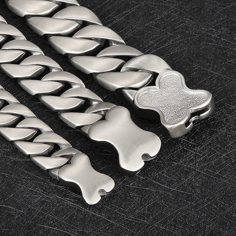 Kemstone Stainless Steel Cuban Chain Necklace with Bone Clasp – Thick Matte Finish KN1196452-KJX