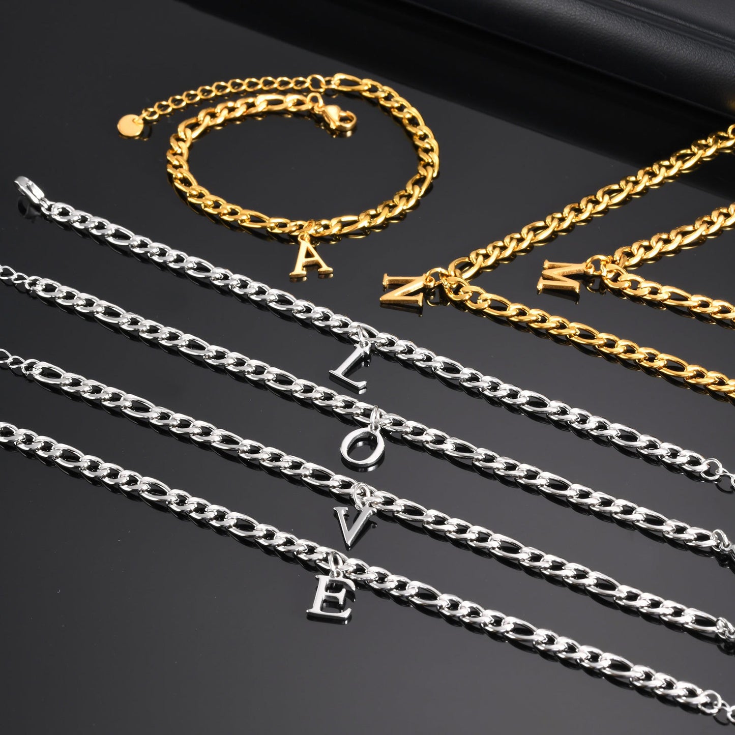 Kemstone Men's Stainless Steel 3:1 NK Chain Bracelet with Bold Alphabet Pendant - Durable Everyday Accessory for Casual to Formal Looks BR-2058