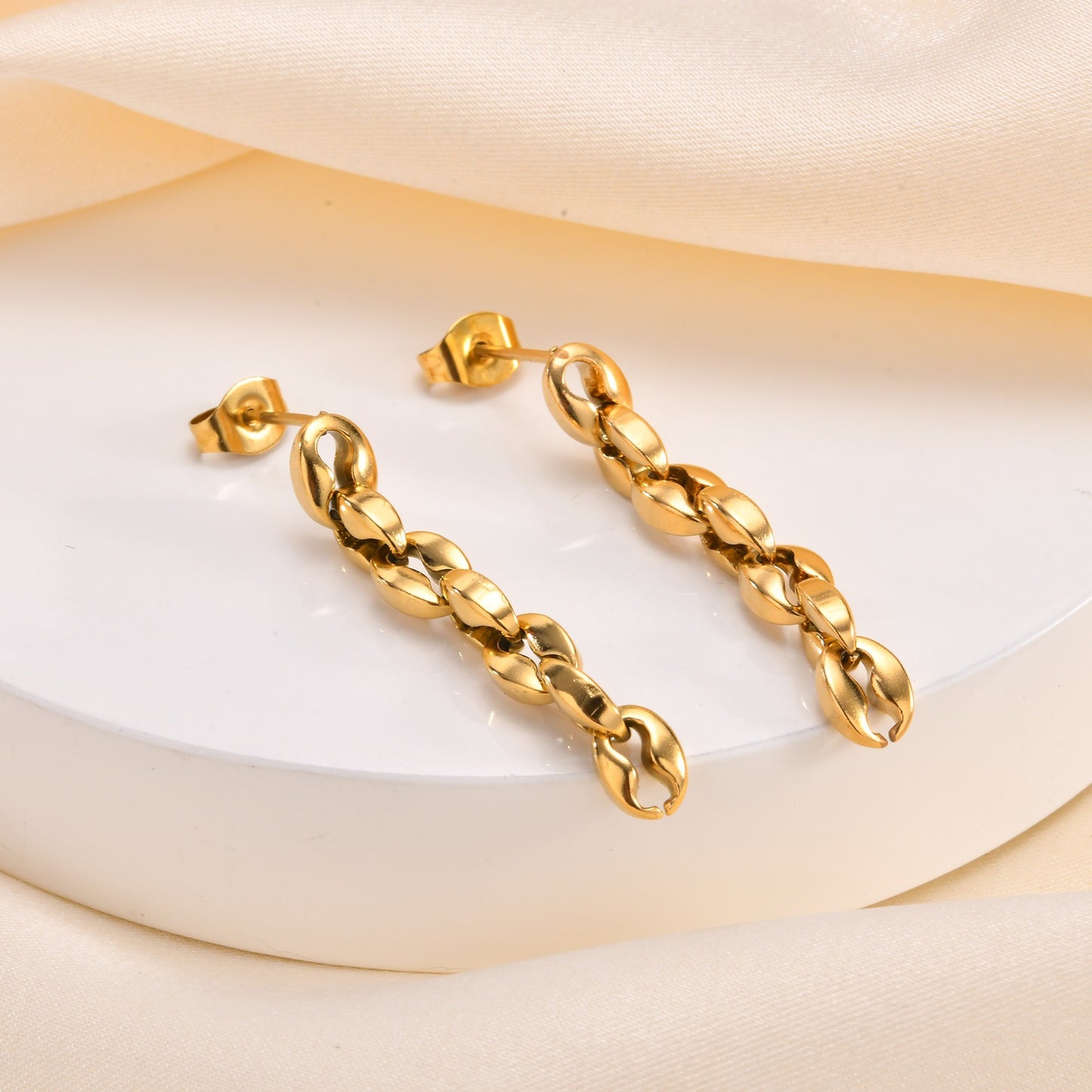 Pendientes de borlas de acero inoxidable dorados para mujer ED778