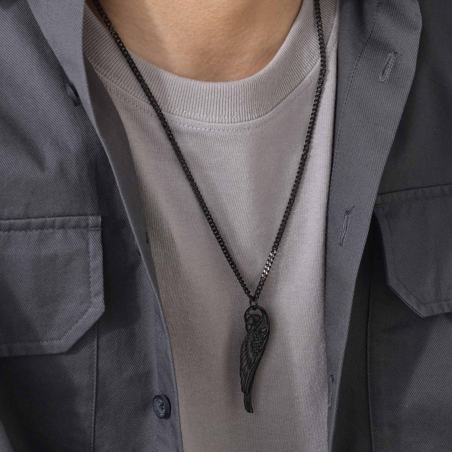 Kemstone Men’s Stainless Steel Celtic Knot Angel Wing Necklace – Vintage Pendant Gold/Black PN-1682