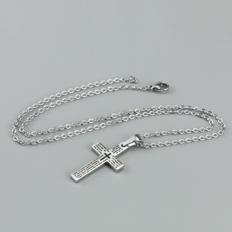 Kemstone Men’s Steel Cross Necklace – Minimalist Faith Pendant in Gold, Silver, Black PN-570