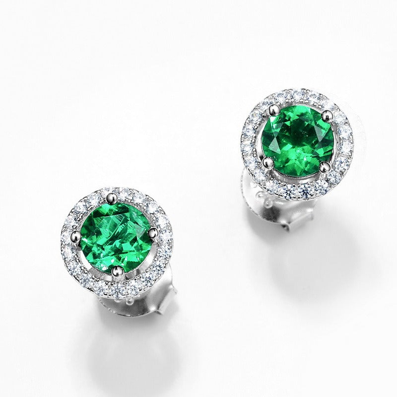 Pendientes de botón vintage de plata S925 para mujer, hechos a mano por Kemstone, con diseño original y piedra de nacimiento de esmeralda cultivada en laboratorio, para aniversario de lujo.