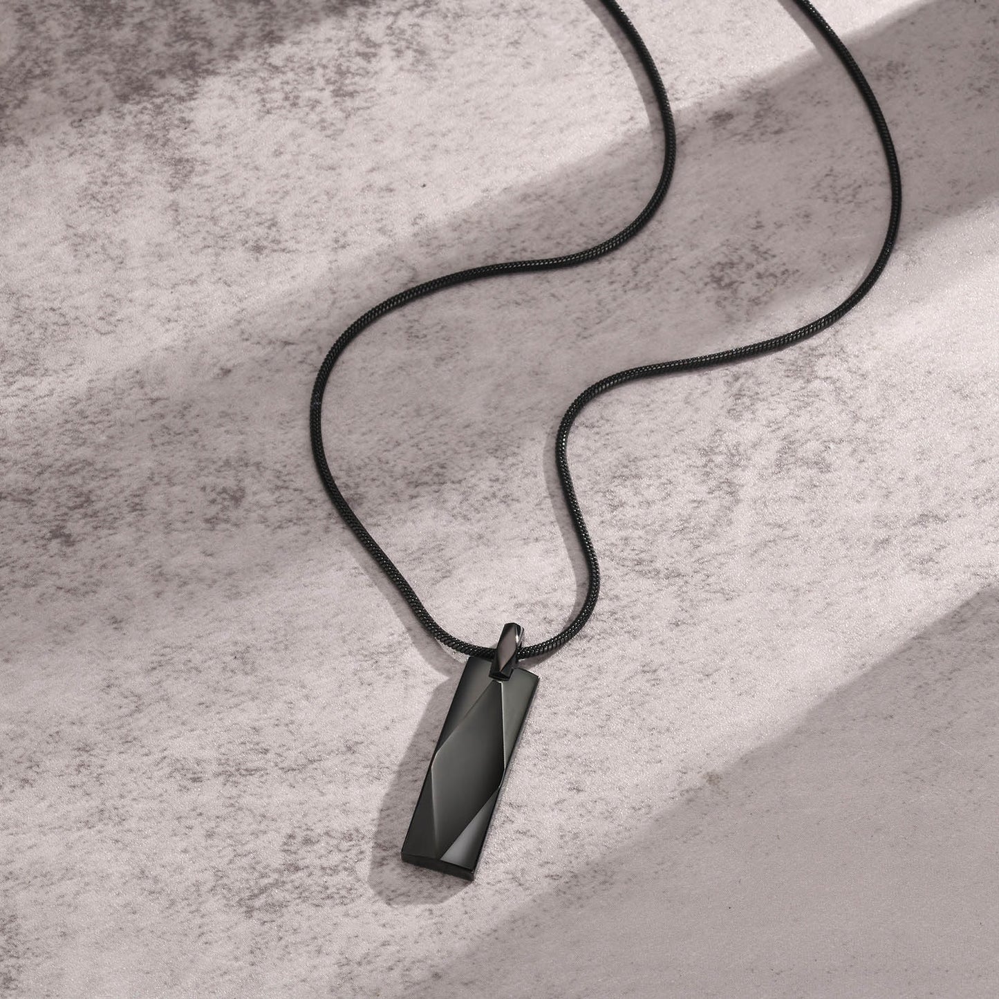 Men’s Geometric Pendant Necklace – 3D Rhombus Rectangle Design in Stainless Steel | Black & Silver Gothic Style NC-1455