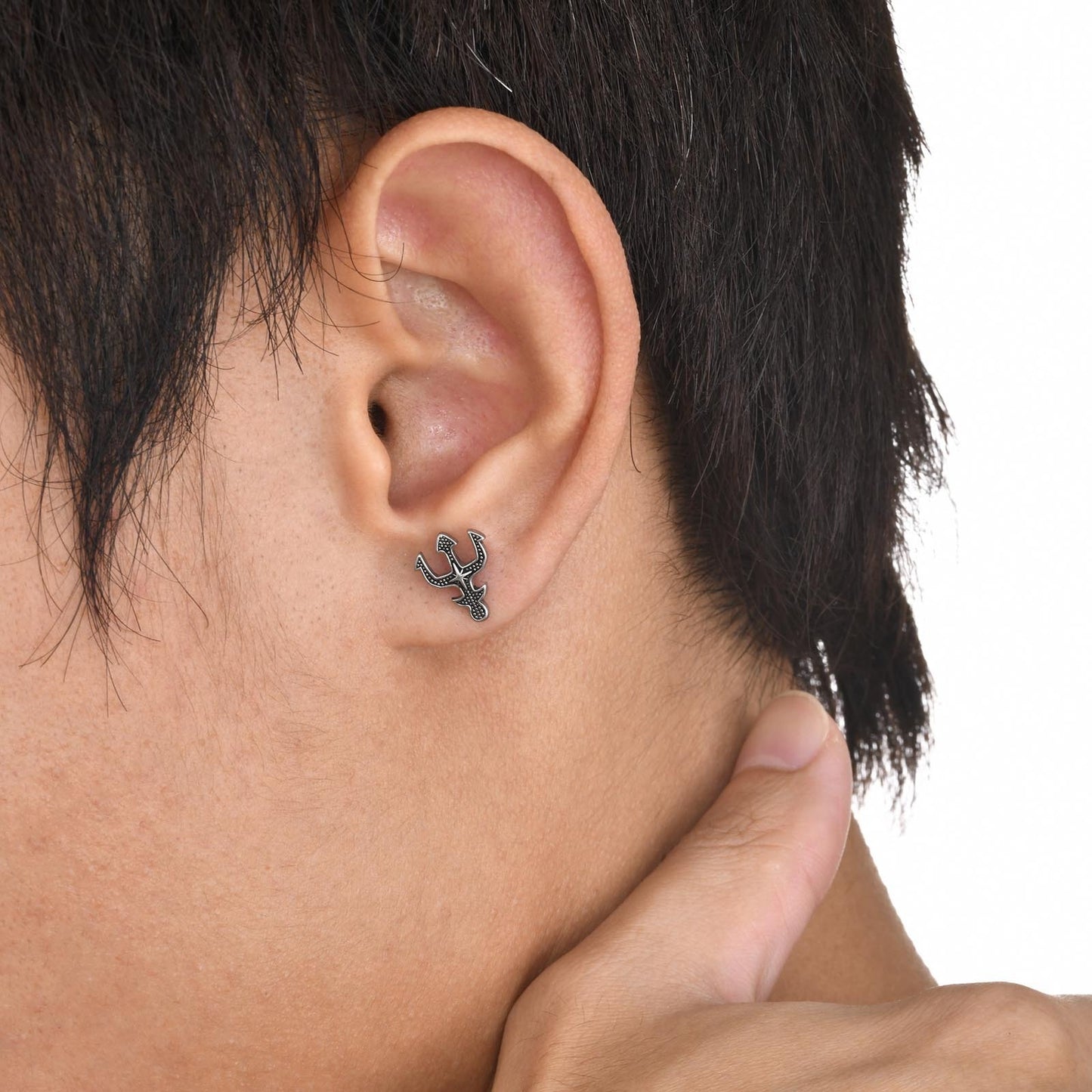 Kemstone Stainless Steel Trident Stud Earrings for Men - Hexagram Ear Studs, Durable Everyday Wear with Minimalist Edge 430S-1