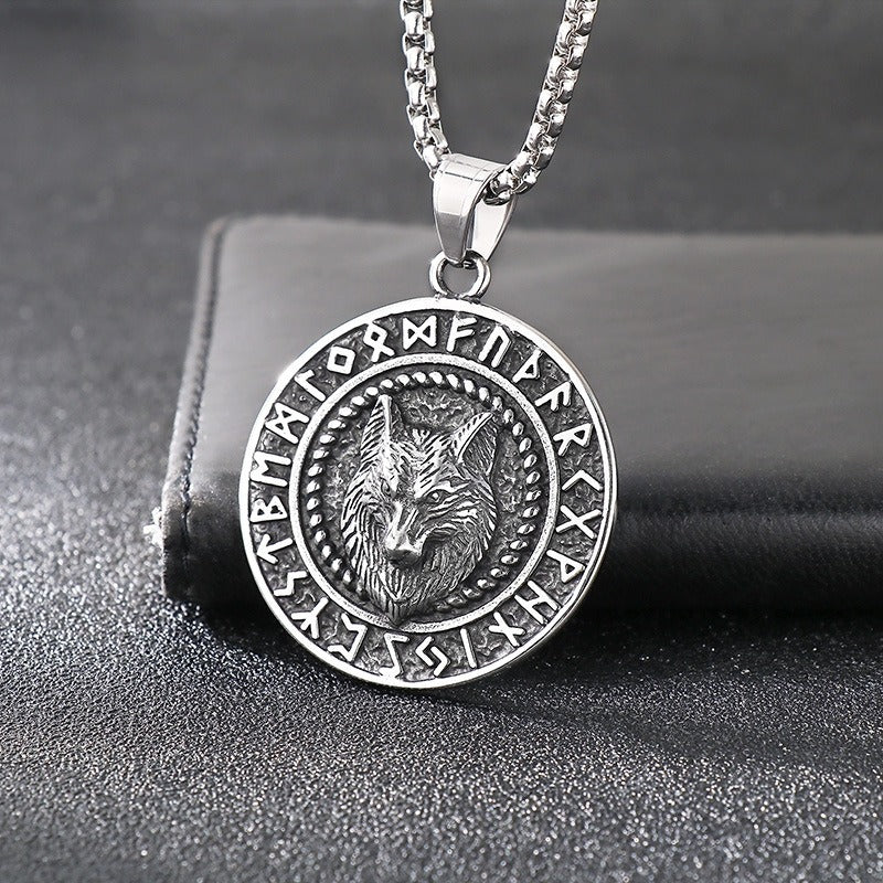 Kemstone Viking Wolf & Eagle Rune Necklace – Titanium Steel Courage Amulet KP116179-MZOZ
