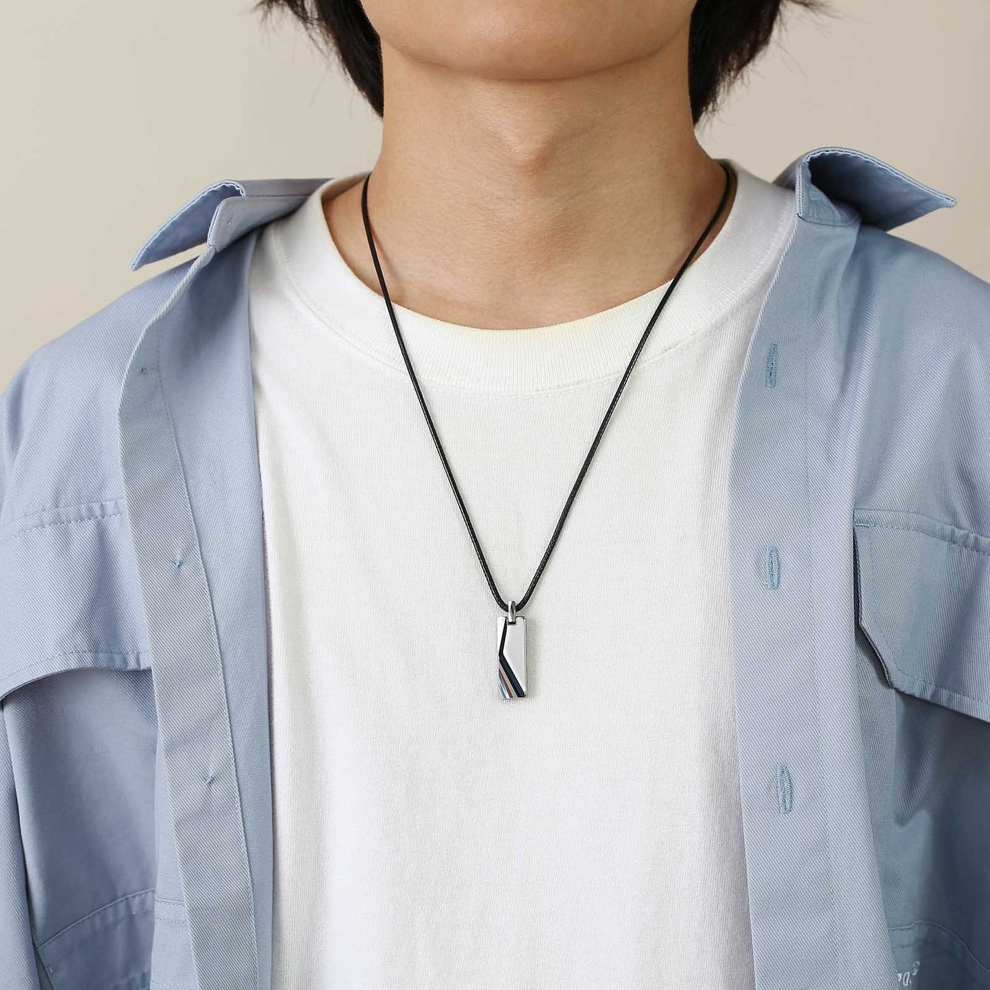 Men’s Geometric Tungsten Pendant Necklace – Minimalist Power in Polished Steel PN753
