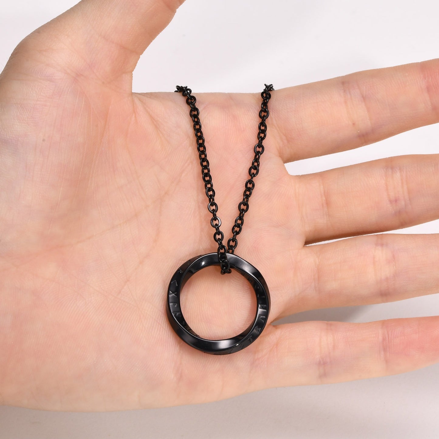 Kemstone Viking Rune Möbius Pendant Necklace – Stainless Steel Norse Circle Amulet PN-1708